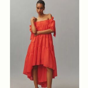 Anthropologie Orange Off the Shoulder Medi Dress
